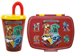 Set Bicchiere con Cannuccia e Portamerenda Harry Potter 2 Pezzi in Plastica Riutilizzabile Bpa Free