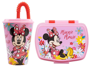 Set Bicchiere con Cannuccia e Portamerenda Minnie DISNEY 2 Pezzi in Plastica Riutilizzabile Bpa Free