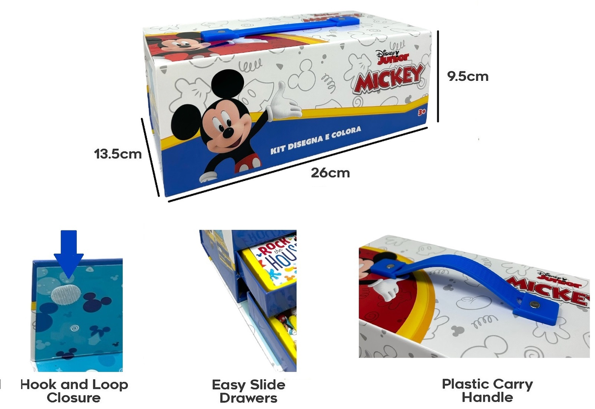 Colori Topolino Mickey DISNEY Pennarelli Acquerelli e Pastelli con Cassetti
