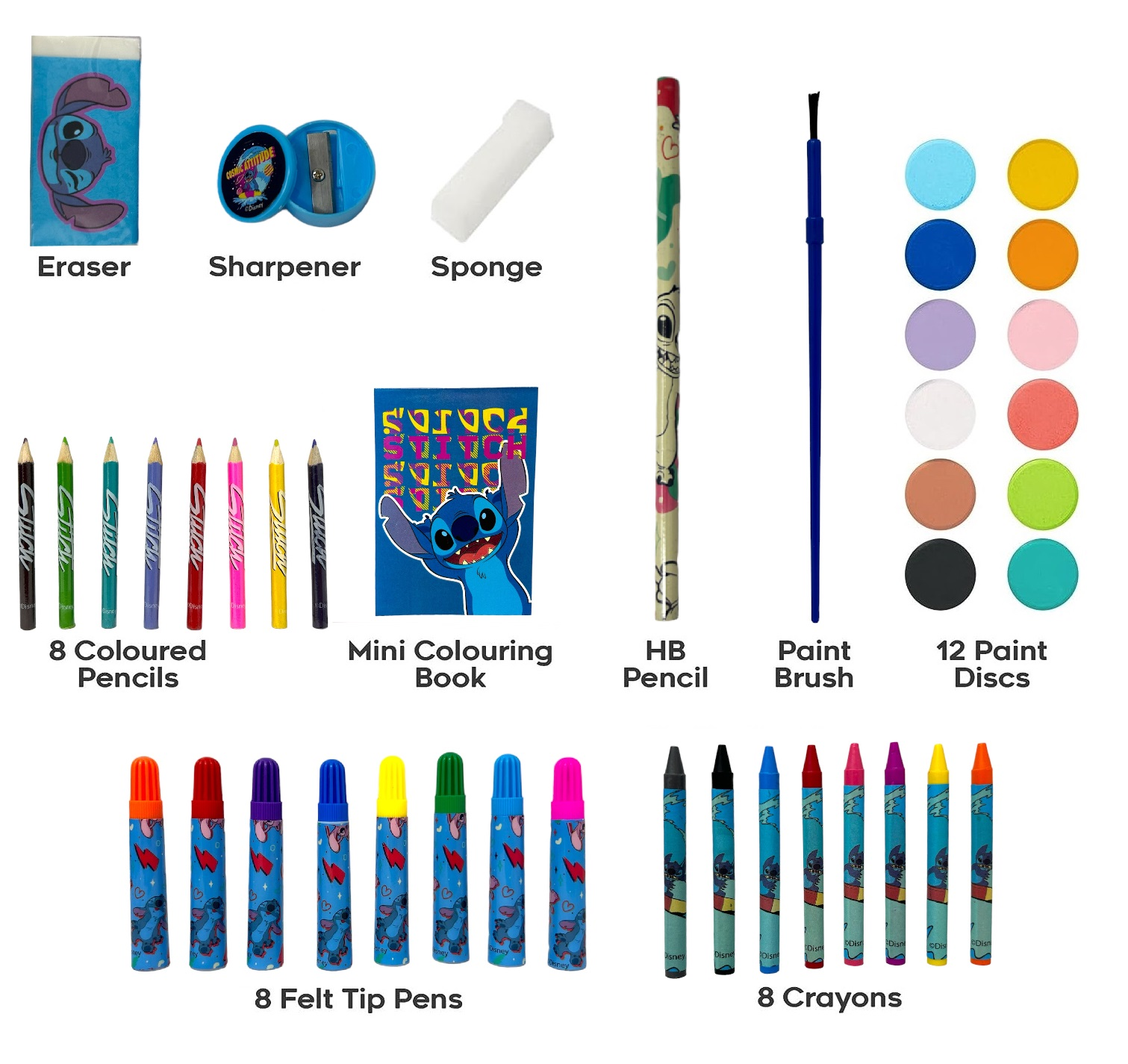 Colori Stitch Alieno Simpatico DISNEY Pennarelli Acquerelli e Pastelli con Cassetti