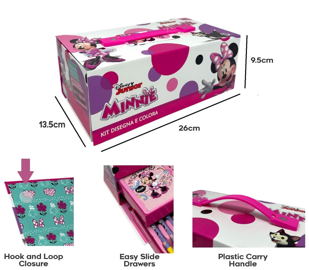 Colori Minnie DISNEY Pennarelli Acquerelli e Pastelli con Cassetti