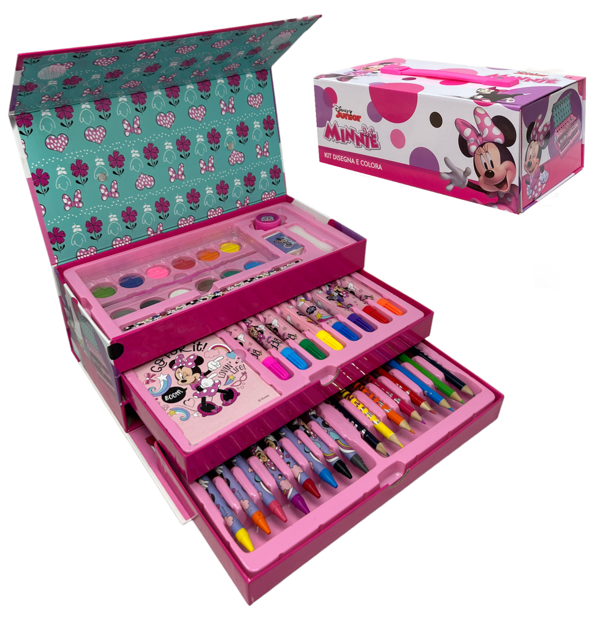 Colori Minnie DISNEY Pennarelli Acquerelli e Pastelli con Cassetti