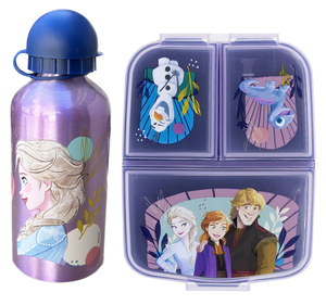 Set Borraccia in Alluminio e Portamerenda Multiscomparto Frozen DISNEY 2 Pezzi Bpa Free