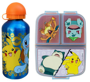Set Borraccia in Alluminio e Portamerenda Multiscomparto Pokémon 2 Pezzi Bpa Free
