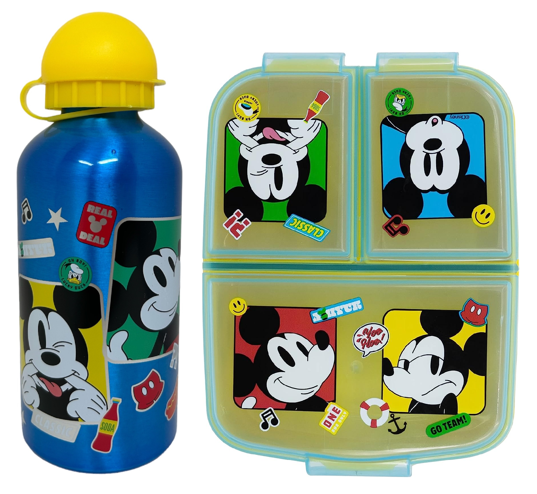 Set Borraccia in Alluminio e Portamerenda Multiscomparto Topolino DISNEY 2 Pezzi Bpa Free