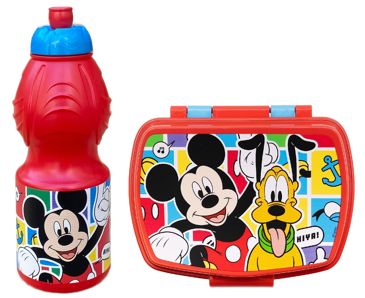 Set Borraccia e Portamerenda Topolino DISNEY 2 Pezzi in Plastica Riutilizzabile Bpa Free