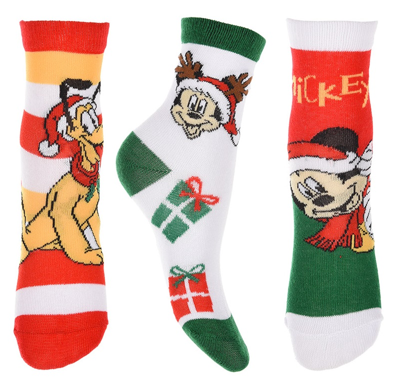 Calzini 3 Pezzi Natale Topolino Pluto DISNEY in Spugna Tre Paia Bambini - Hw0692