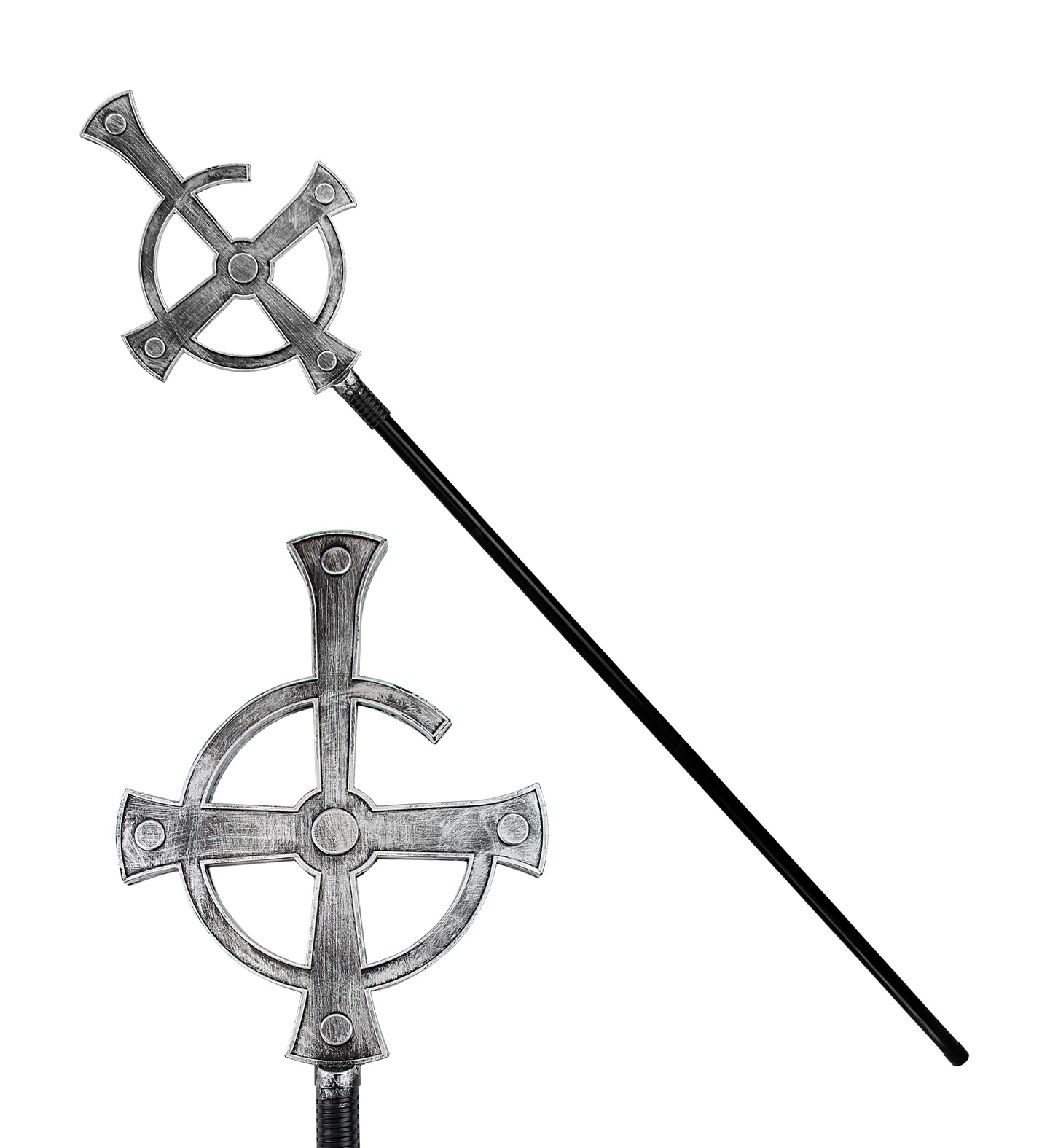 Bastone Pastorale Messa Nera Abbattibile Accessori per Abito Vestito Travestimento Carnevale 145 CM - 16789