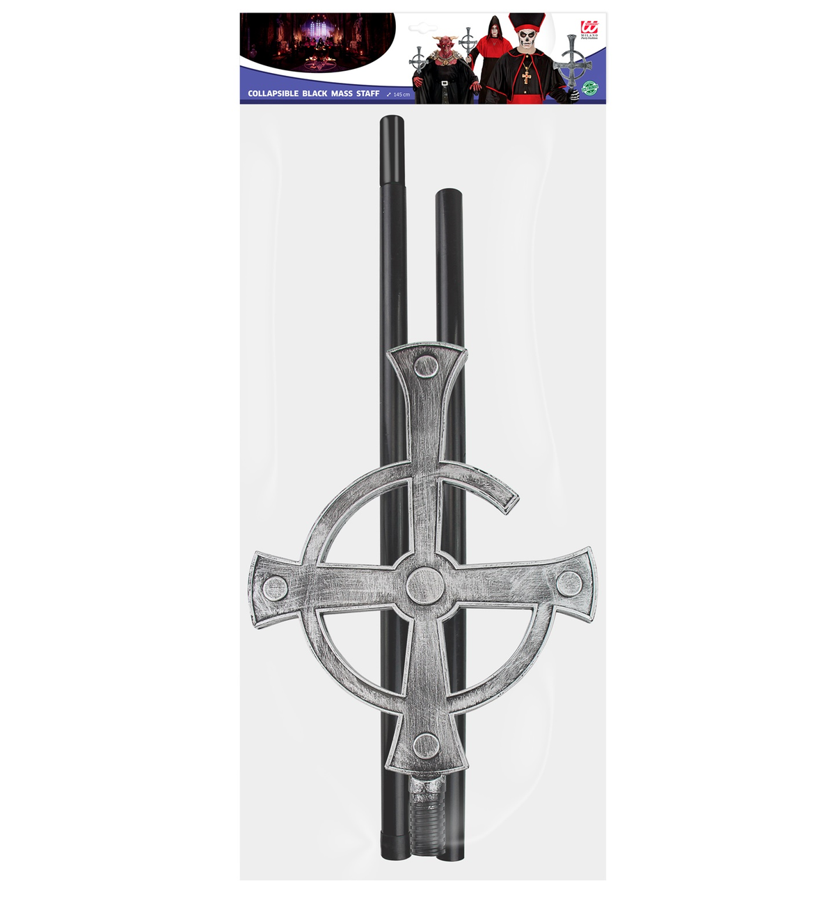 Bastone Pastorale Messa Nera Abbattibile Accessori per Abito Vestito Travestimento Carnevale 145 CM - 16789