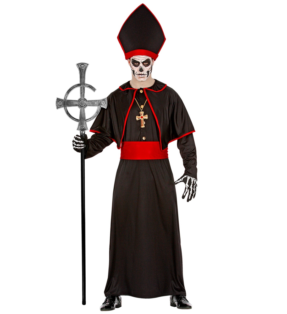 Bastone Pastorale Messa Nera Abbattibile Accessori per Abito Vestito Travestimento Carnevale 145 CM - 16789