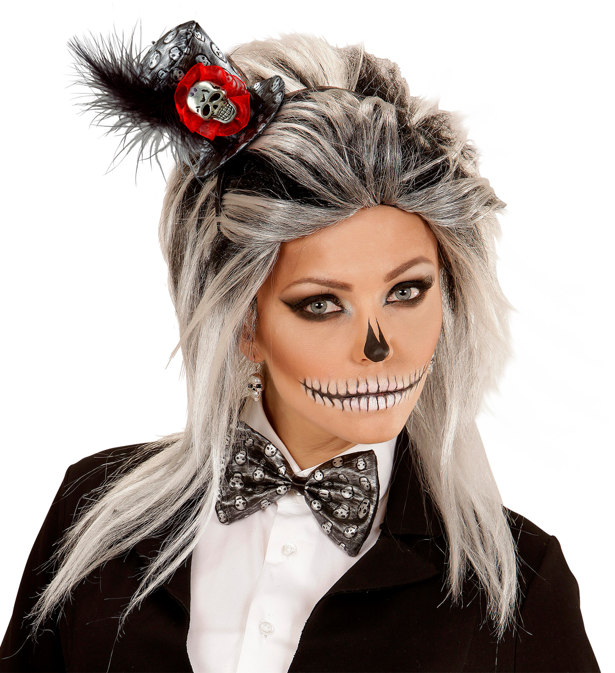 Mini Cappello e Farfallino Teschio Metallizzato Accessori per Abito Vestito Travestimento Carnevale Halloween - 04142