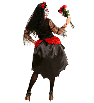 Costume con Accessori Sposa Dia De Los Muertos Calze Trucco Bouquet Travestimento Halloween S - 0611+01307+03235+02409