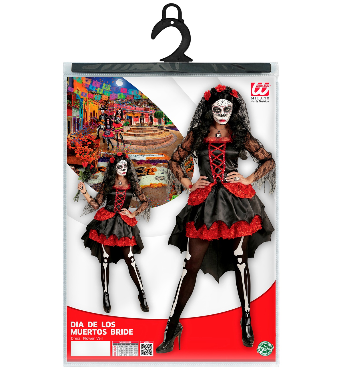 Costume con Accessori Sposa Dia De Los Muertos Calze Trucco Bouquet Travestimento Halloween S - 0611+01307+03235+02409