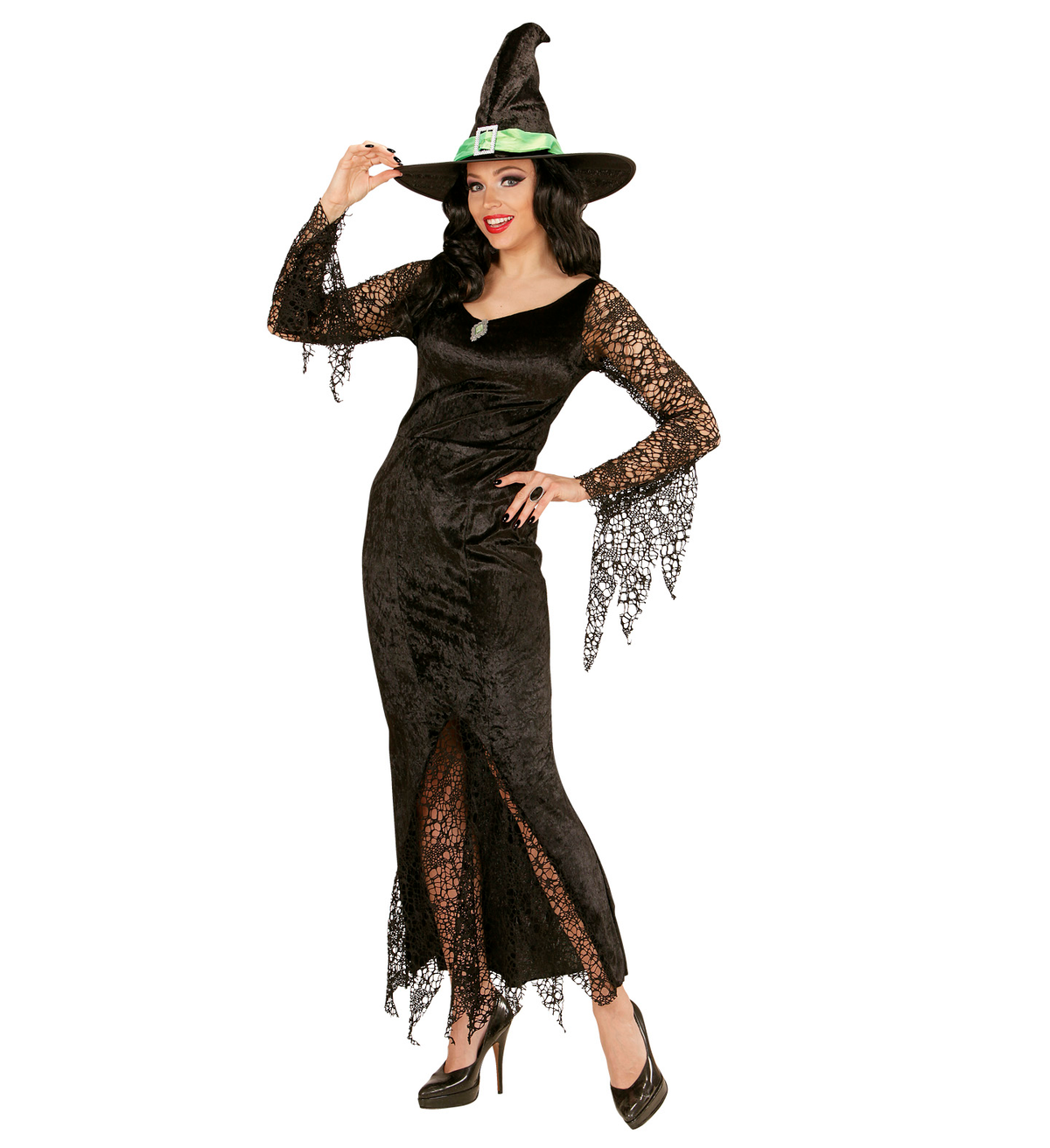Costume con Accessori Strega Vestito Cappello Scopa Travestimento Halloween Adulto L - 0650+9835w