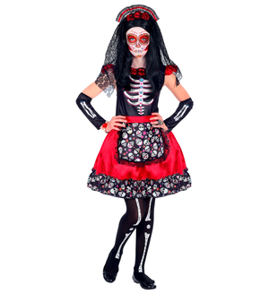 Vestito Carnevale Mujer Dia De Los Muertos Travestimento Halloween Bambina - 0691