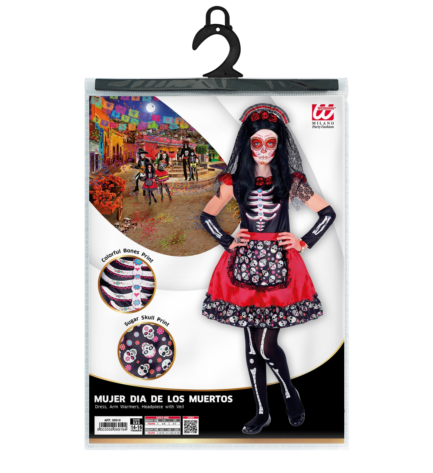Vestito Carnevale Mujer Dia De Los Muertos Travestimento Halloween Bambina - 0691
