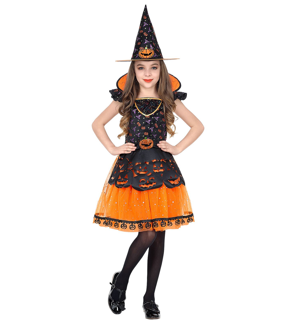 Costume con Accessori Strega Vestito Cappello Scopa Stota Travestimento Halloween 8/10 Anni - 0708+9835w