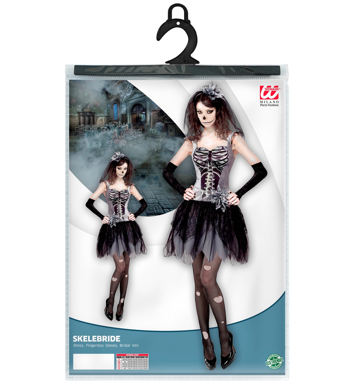 Vestito Carnevale Skelebride Sposa Scheletro Travestimento Halloween Donna - 0758