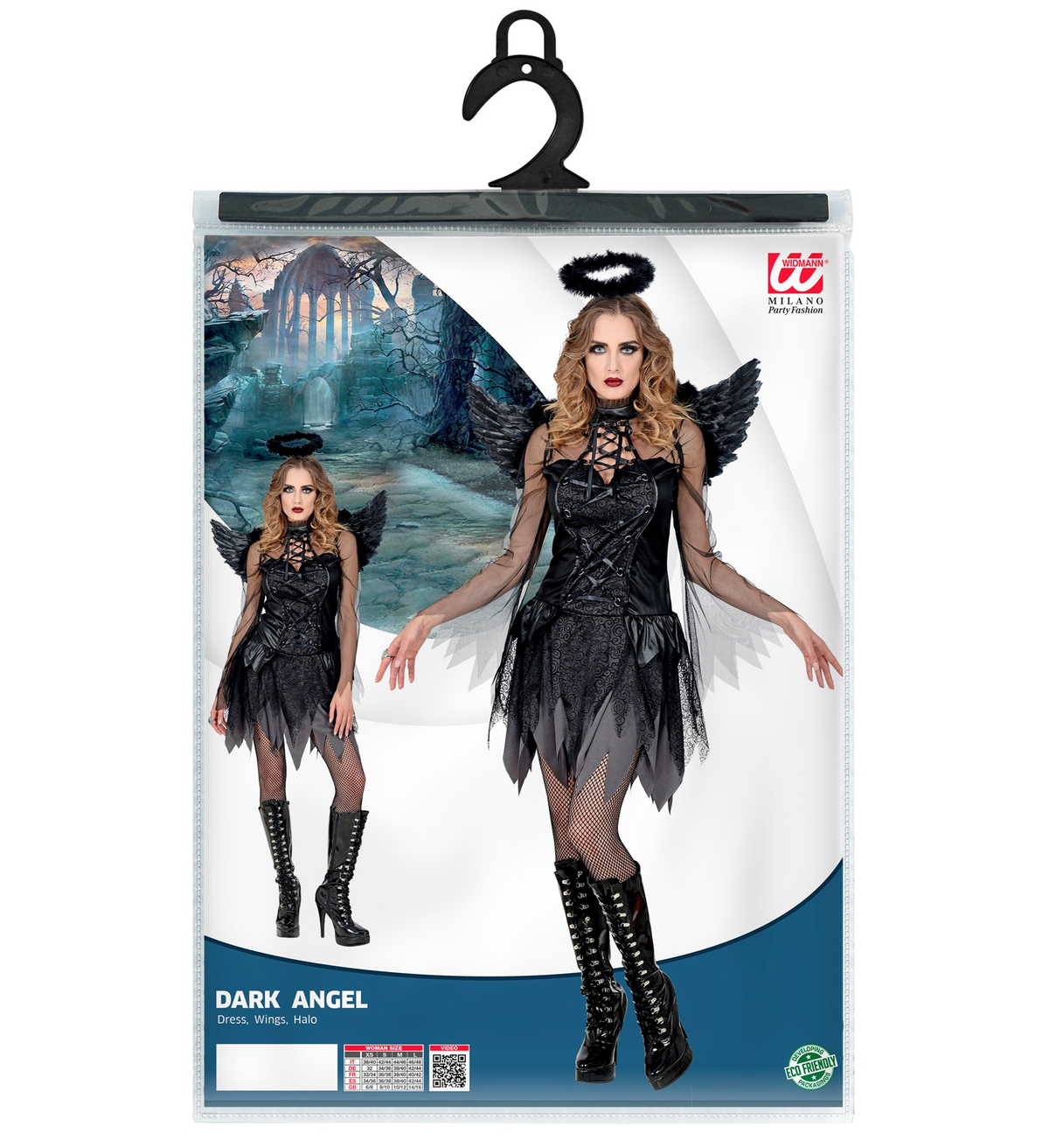 Vestito Carnevale Angelo Oscuro Travestimento Halloween Donna - 0987