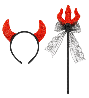 Set Travestimento Diavolo Tridente e Cerchietto Accessori per Abito Vestito Carnevale Halloween - 10321