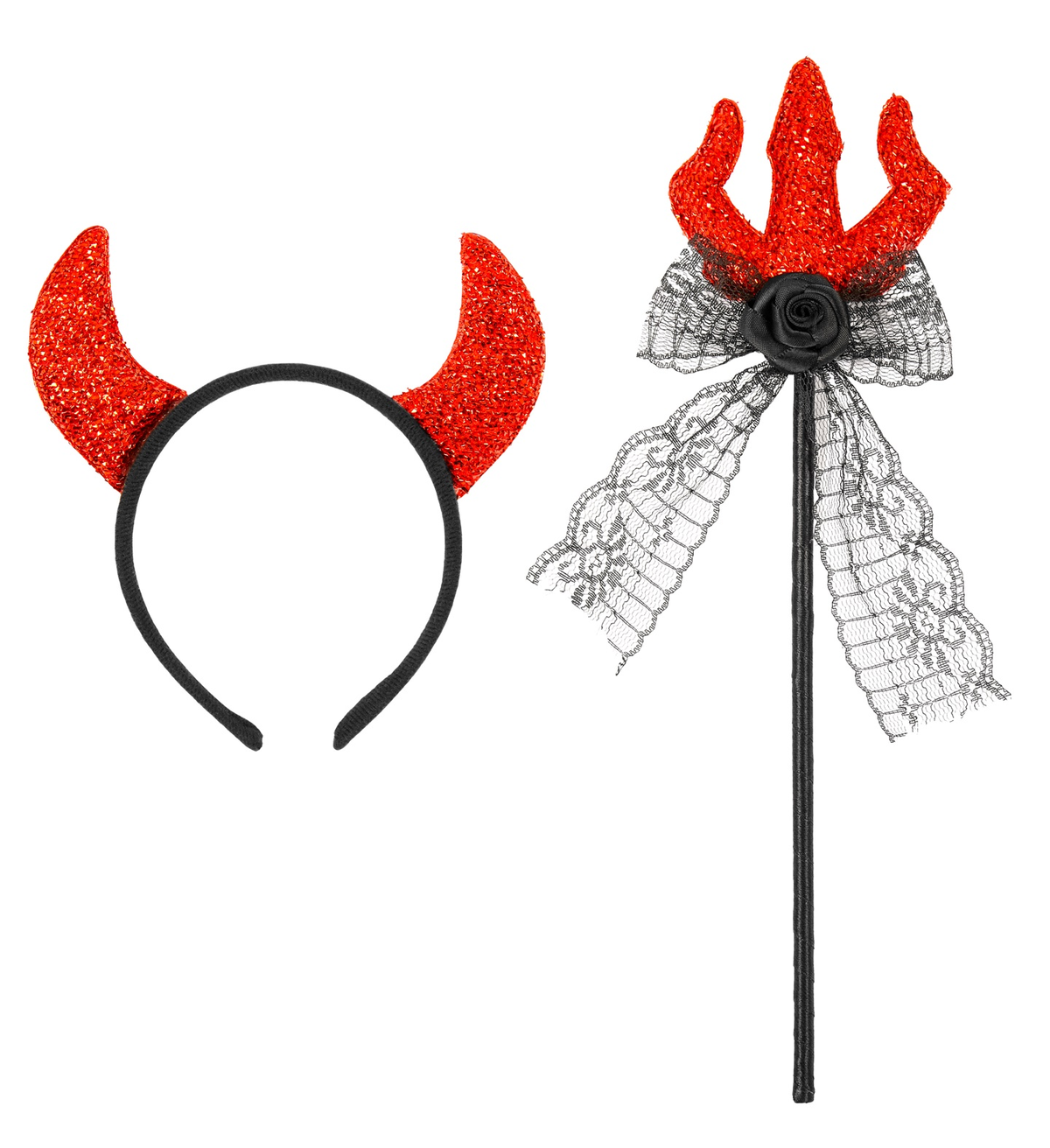 Set Travestimento Diavolo Tridente e Cerchietto Accessori per Abito Vestito Carnevale Halloween - 10321