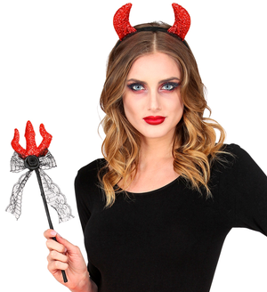 Set Travestimento Diavolo Tridente e Cerchietto Accessori per Abito Vestito Carnevale Halloween - 10321