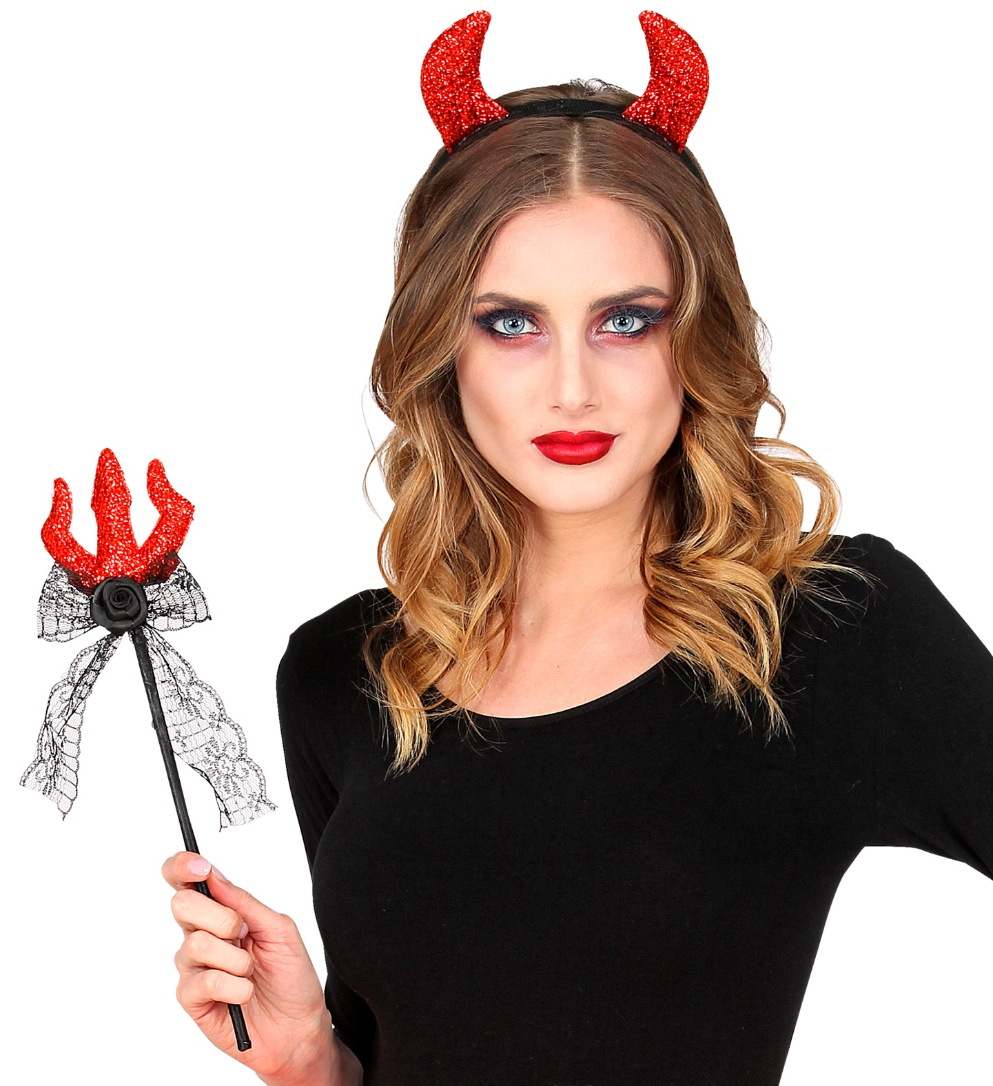 Set Travestimento Diavolo Tridente e Cerchietto Accessori per Abito Vestito Carnevale Halloween - 10321