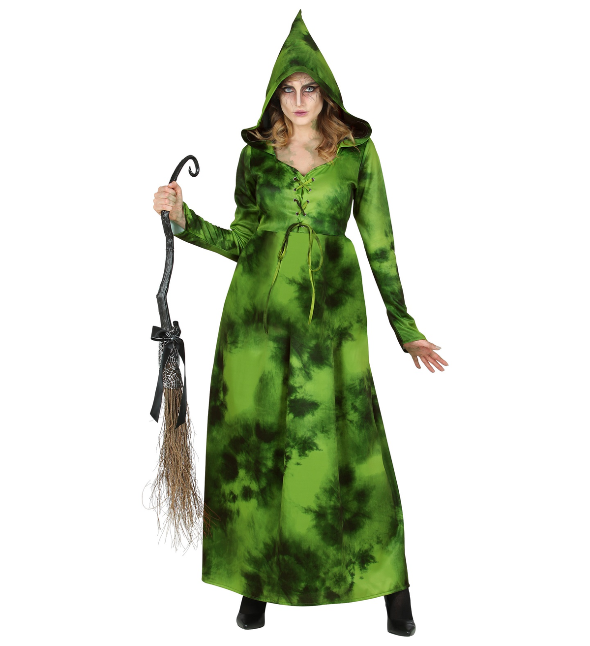 Costume con Accessori Strega Della Foresta Abito con Cappuccio Scopa 89 CM Travestimento Halloween L - 1071+9835w