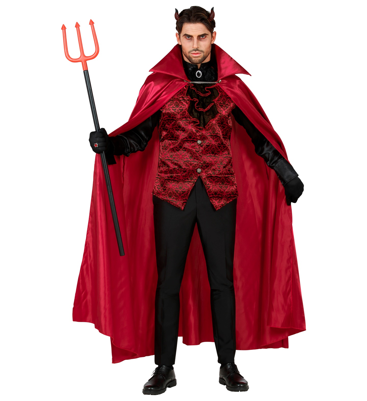 Costume con Accessori Diavolo Abito Corna Tridente Travestimento Halloween Adulto XL - 1174+5483c+5279d