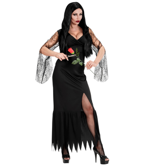 Vestito Carnevale Mortisia Dark Girl Travestimento Halloween Donna - 1528