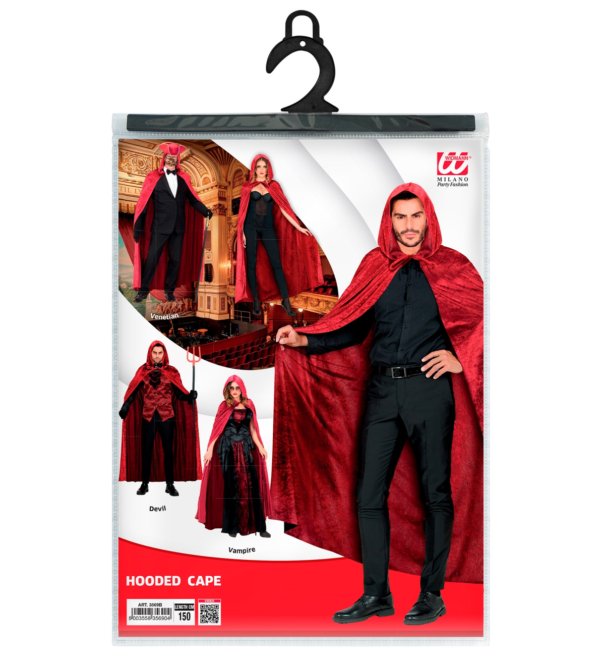 Mantello con Cappuccio in Velluto Accessori per Travestimento Carnevale Halloween - 3569b