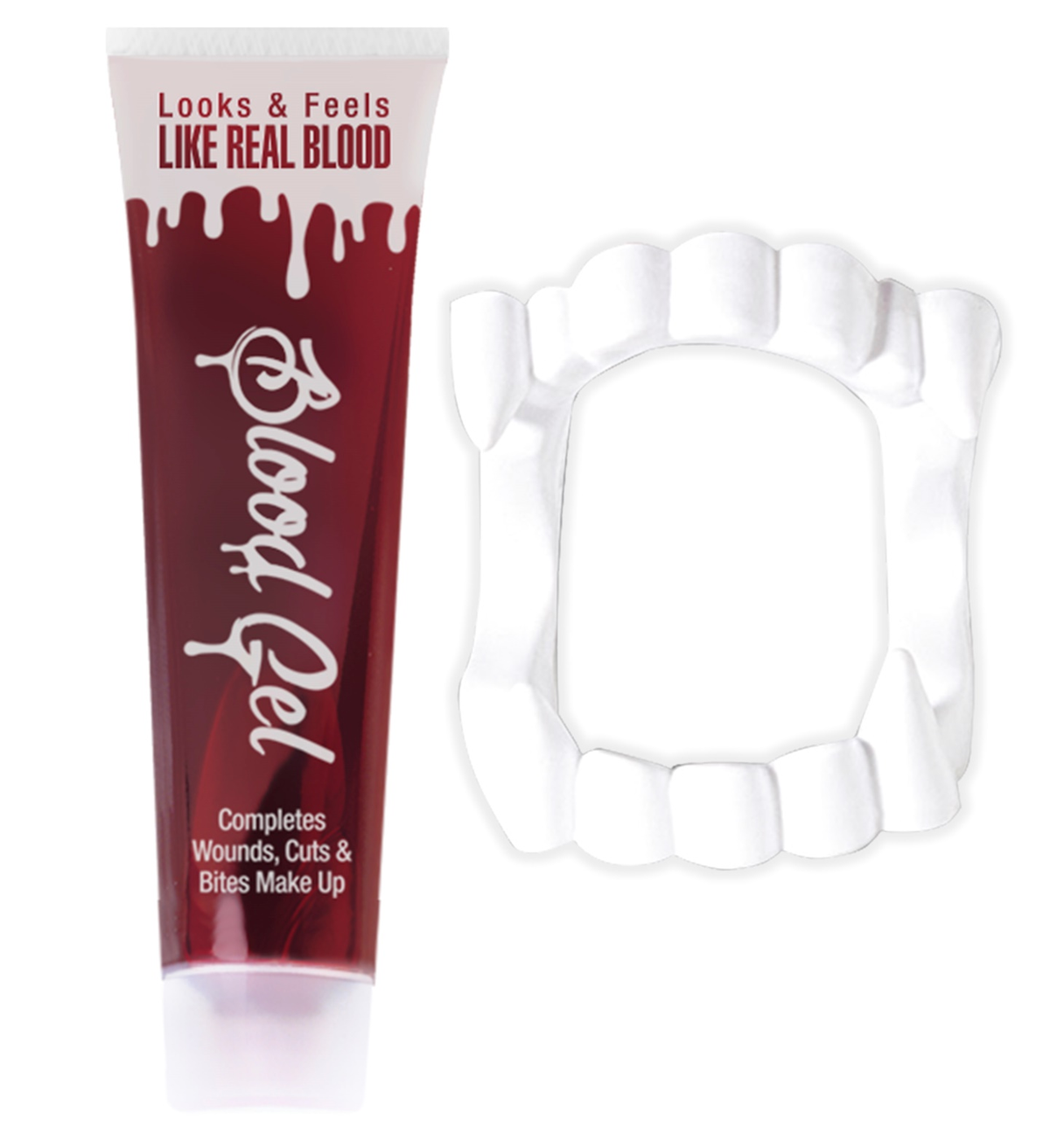 Set Sangue in Tubo 28 Ml e Dentiera Vampiro Accessori Travestimento Carnevale Halloween - 4031d