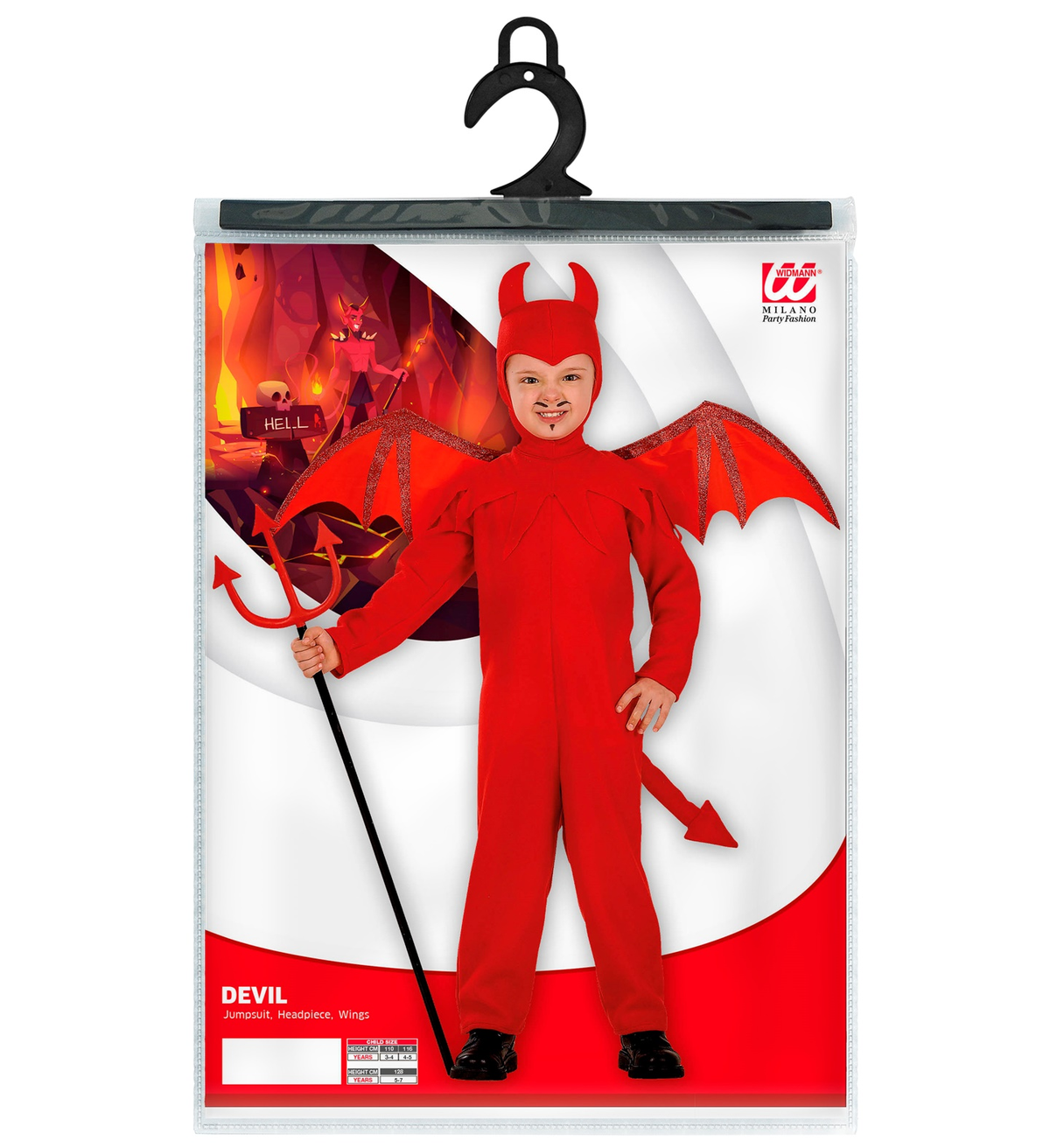 Vestito Carnevale con Accessori Diavolo Tridente Travestimento Halloween 4/5 Anni - 4192+6976d
