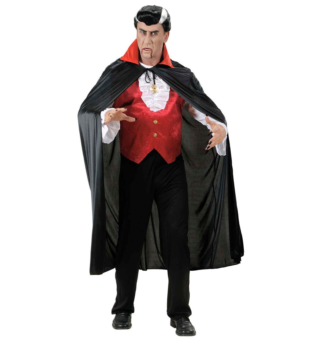 Mantello Nero con Colletto Rosso Accessori per Travestimento Carnevale Halloween - 4494s