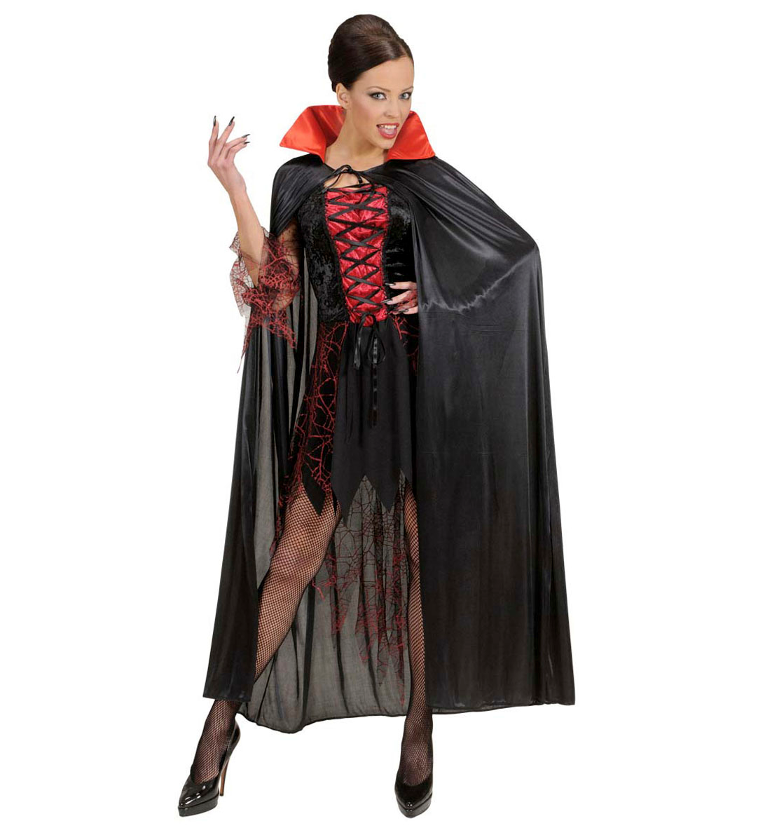 Mantello Nero con Colletto Rosso Accessori per Travestimento Carnevale Halloween - 4494s