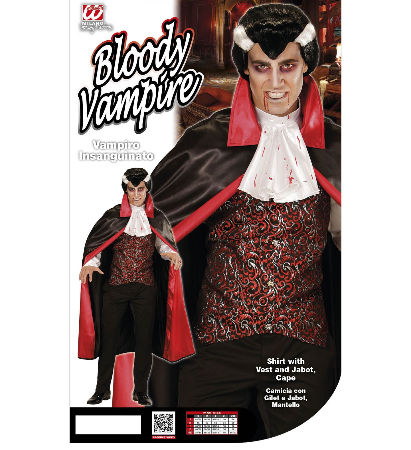 Vestito Carnevale Vampiro Insanguinato Travestimento Halloween Uomo - 4951