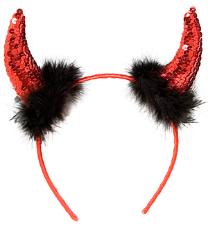 Cerchietto Corna in Paillettes Rosse Accessori Travestimento Carnevale Halloween - 5493d