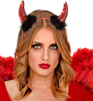 Cerchietto Corna in Paillettes Rosse Accessori Travestimento Carnevale Halloween - 5493d
