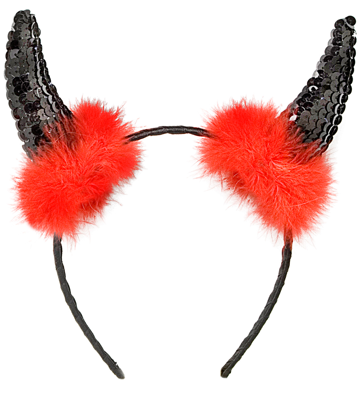 Cerchietto Corna in Paillettes Nere Accessori Travestimento Carnevale Halloween - 5494n