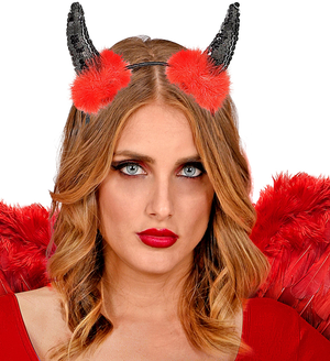 Cerchietto Corna in Paillettes Nere Accessori Travestimento Carnevale Halloween - 5494n