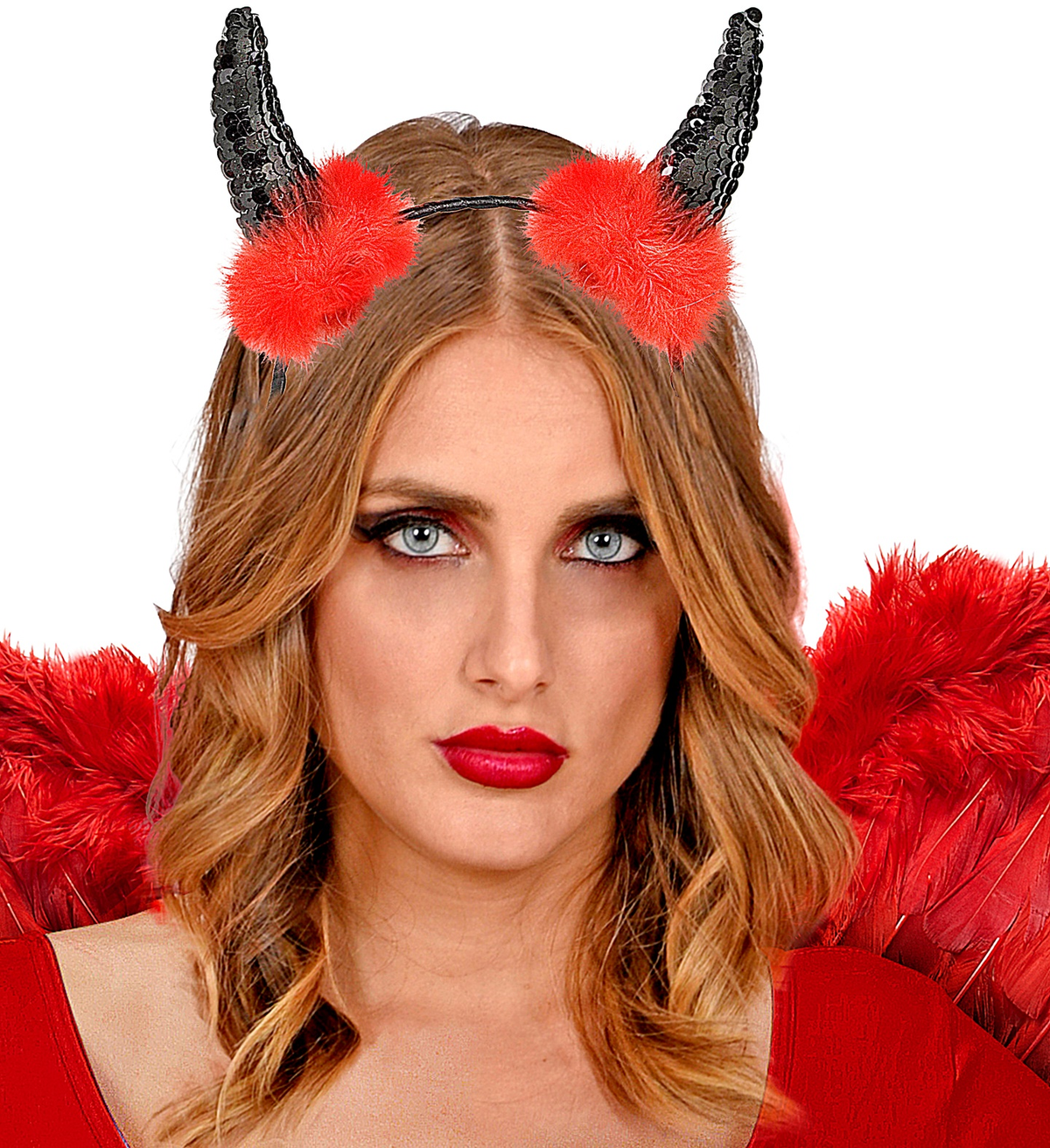 Cerchietto Corna in Paillettes Nere Accessori Travestimento Carnevale Halloween - 5494n