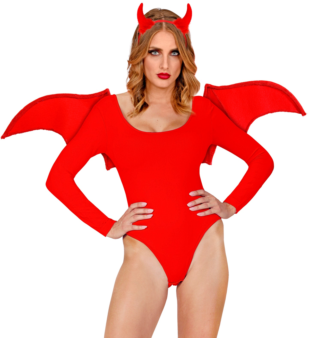 Set Travestimento Diavolo Rosso Corna e Ali Accessori Carnevale Halloween - 8237a