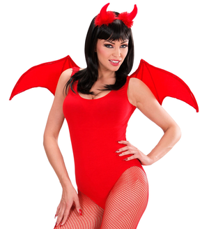 Set Travestimento Diavolo Rosso Corna e Ali Accessori Carnevale Halloween - 8237a
