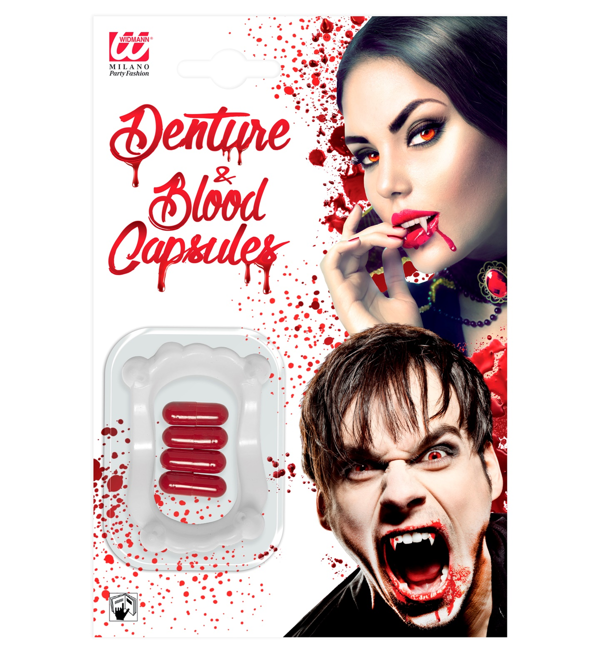 Denti da Vampiro con 4 Capsule di Sangue Accessori Travestimento Halloween Carnevale - 91702