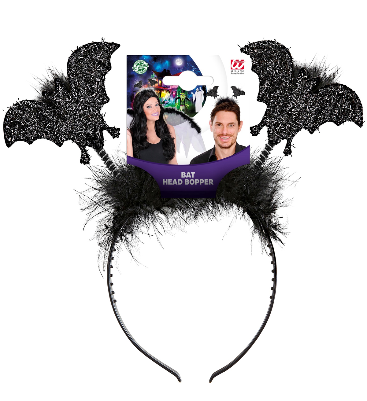 Cerchietto Pipistrello con Piume Accessori Travestimento Carnevale Halloween - 9807b