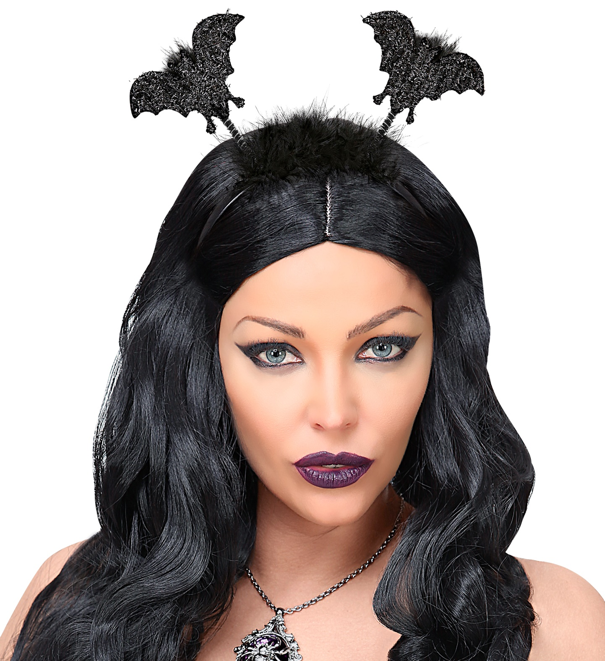 Cerchietto Pipistrello con Piume Accessori Travestimento Carnevale Halloween - 9807b