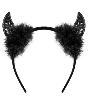 Cerchietto Corna in Paillettes Nere Accessori Travestimento Carnevale Halloween - 03376