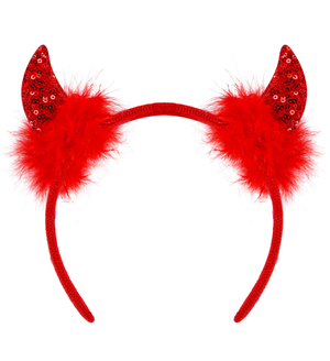 Cerchietto Corna in Paillettes Rosse Accessori Travestimento Carnevale Halloween - 03377