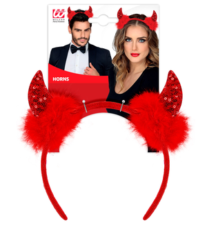 Cerchietto Corna in Paillettes Rosse Accessori Travestimento Carnevale Halloween - 03377