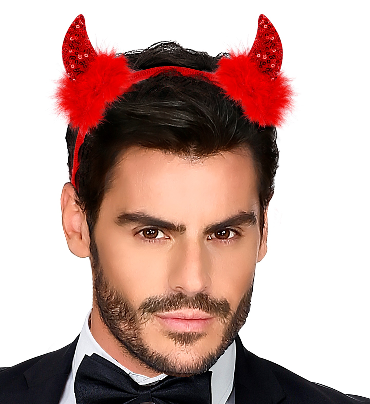 Cerchietto Corna in Paillettes Rosse Accessori Travestimento Carnevale Halloween - 03377